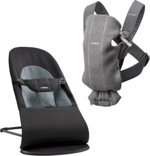 Babybjörn Skråstol Balance Soft inkl. Bæresele Mini 3D Jersey, Black/Dark Grey