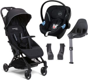 Beemoo Easy Fly Lux 3 Klapvogn inkl. Cybex Aton M Autostol Baby + Base, Black, Barnevogn
