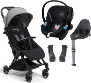 Beemoo Easy Fly Lux 3 Klapvogn inkl. Cybex Aton M Autostol Baby + Base, Grey Mélange, Barnevogn