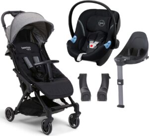 Beemoo Easy Fly Lux 3 Klapvogn inkl. Cybex Aton M Autostol Baby + Base, Grey Mélange, Barnevogn