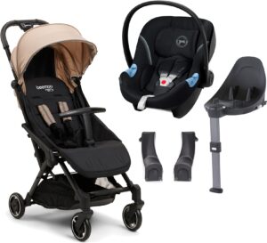 Beemoo Easy Fly Lux 3 Klapvogn inkl. Cybex Aton M Autostol Baby + Base, Mocha Beige, Barnevogn