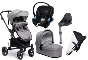 Beemoo Flexi Travel 3 Duovogn inkl. Cybex Aton M, Grey Melange, Barnevogn