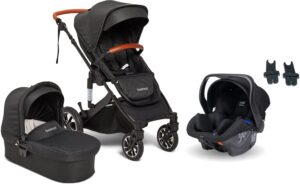 Beemoo Maxi 4 Duovogn Inkl. Axkid Modukid Infant Autostol Baby, Black/Black, Barnevogn