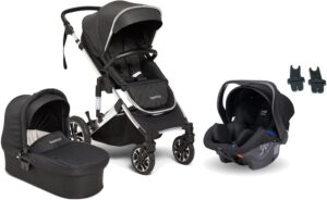 Beemoo Maxi 4 Duovogn Inkl. Axkid Modukid Infant Autostol Baby, Black/Silver, Barnevogn