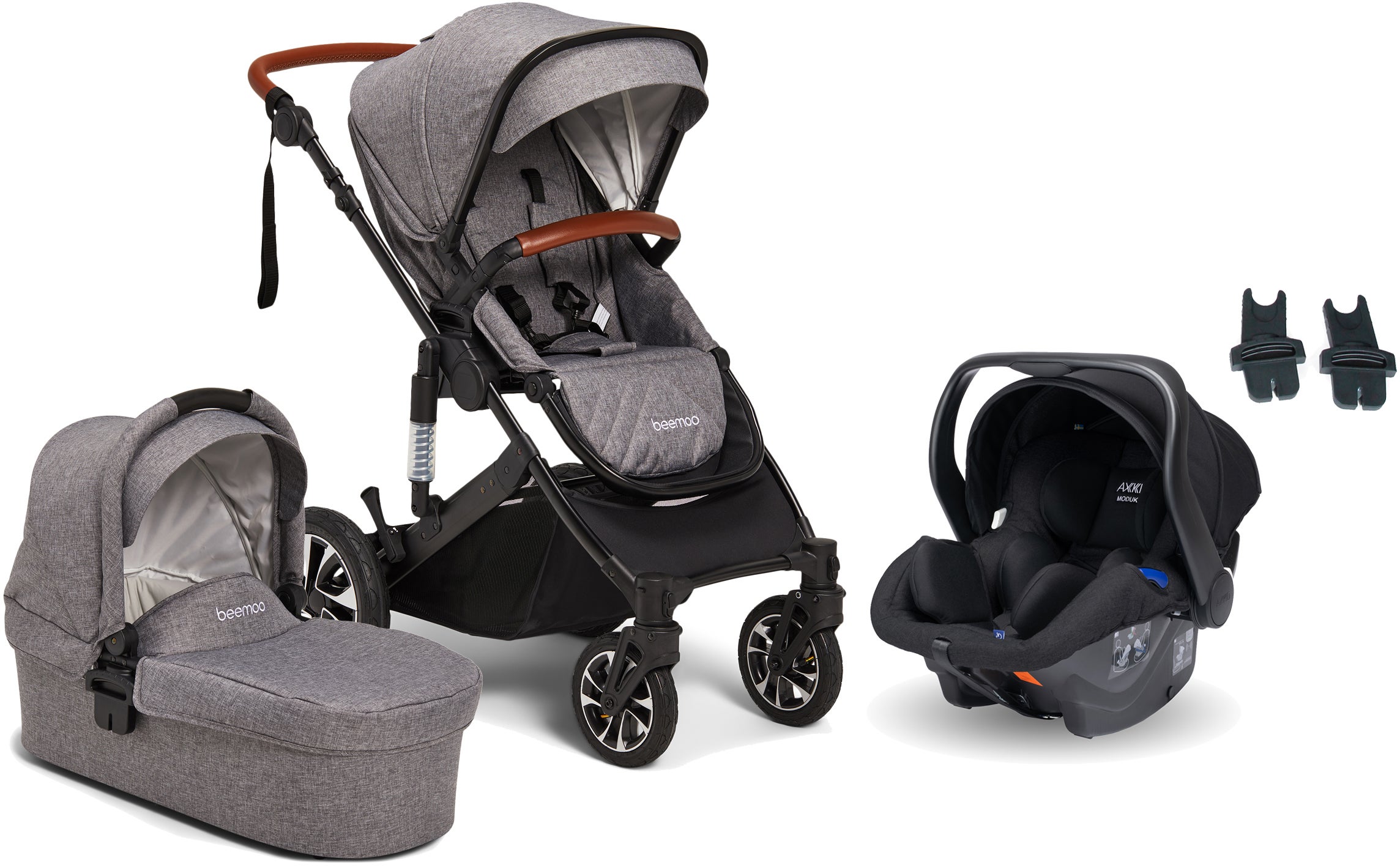 Beemoo Maxi 4 Duovogn Inkl. Axkid Modukid Infant Autostol Baby, Grey/Black, Barnevogn Beemoo Maxi 4 Duovogn Inkl. Axkid Modukid Infant Autostol Baby, Grey/Black, Barnevogn