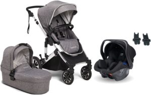 Beemoo Maxi 4 Duovogn Inkl. Axkid Modukid Infant Autostol Baby, Grey/Silver, Barnevogn