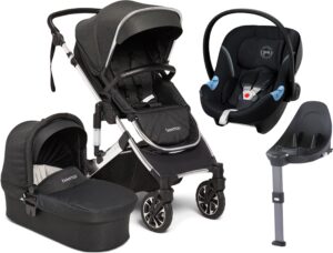 Beemoo Maxi 4 Duovogn inkl. Cybex Aton M, Black/Silver, Barnevogn