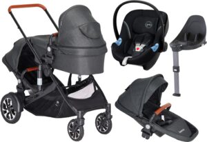 Beemoo Maxi 4 Twin Søskendevogn inkl. Cybex Aton M, Black/Black