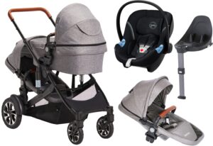 Beemoo Maxi 4 Twin Søskendevogn inkl. Cybex Aton M, Grey/Black