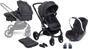 Beemoo Move 2-in-1 Kombivogn inkl. Beemoo Autostol Baby + Adapter, Black/Asphalt, Barnevogn