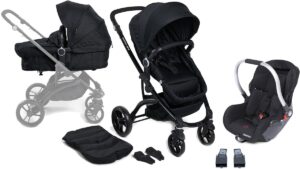 Beemoo Move 2-in-1 Kombivogn inkl. Beemoo Autostol Baby + Adapter, Black/Black, Barnevogn