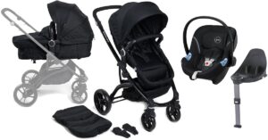 Beemoo Move 2-in-1 Kombivogn inkl. Cybex Aton M Autostol Baby, Black, Barnevogn