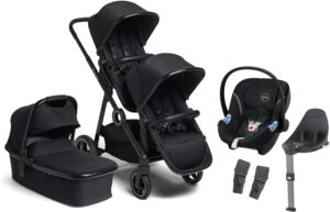 Beemoo Pro Multi Søskendevogn inkl. Cybex Aton M Autostol Baby, Black/Black