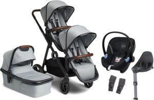 Beemoo Pro Multi Søskendevogn inkl. Cybex Aton M Autostol Baby, Cloud Grey/Black