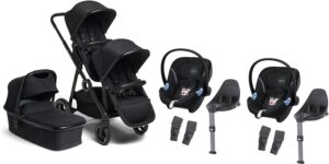 Beemoo Pro Multi Tvillingevogn inkl. Barnevognsdel & Cybex Aton M Autostol Baby, Black/Black, Barnevogn