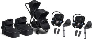 Beemoo Pro Multi Tvillingevogn inkl. Cybex Aton M Autostol Baby, Black/Black, Barnevogn