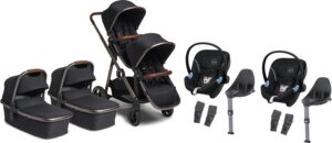 Beemoo Pro Multi Tvillingevogn inkl. Cybex Aton M Autostol Baby, Night Black/Adonized, Barnevogn