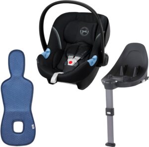 Cybex Aton M Autostol Baby inkl. Base & Ventilerende Hynde, Deep Black/Bijou Blue
