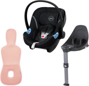 Cybex Aton M Autostol Baby inkl. Base & Ventilerende Hynde, Deep Black/Mellow Rose