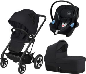Cybex Talos S Lux Duovogn inkl. Aton M Autostol Baby, Deep Black/Black, Barnevogn
