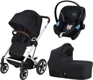 Cybex Talos S Lux Duovogn inkl. Aton M Autostol Baby, Deep Black/Silver, Barnevogn