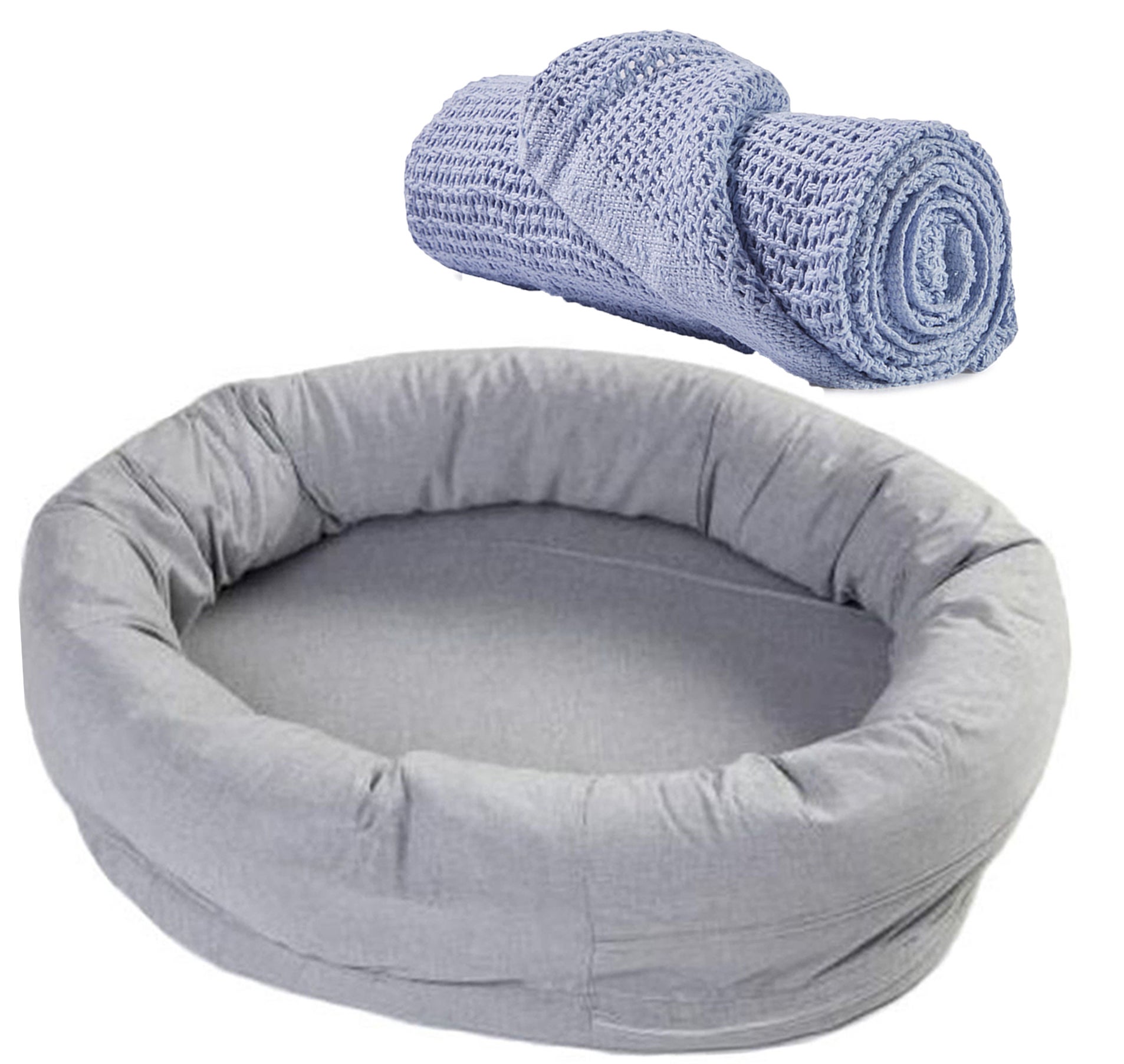 NG Baby Pakke Babynest, Grå & Babytæppe, Blå NG Baby Pakke Babynest, Grå & Babytæppe, Blå