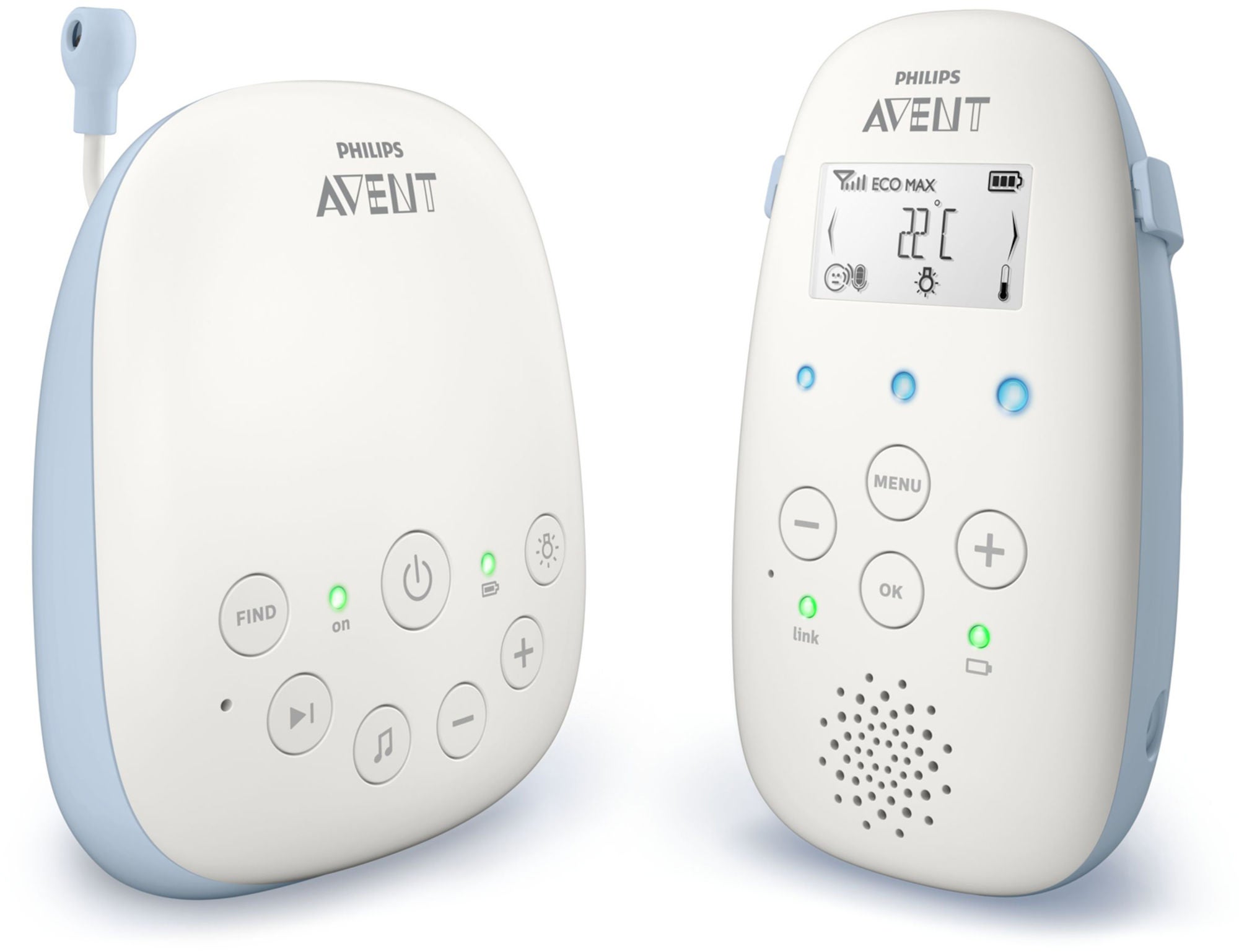 Philips Avent SCD715 DECT Babyalarm, Hvid/Blå Philips Avent SCD715 DECT Babyalarm, Hvid/Blå