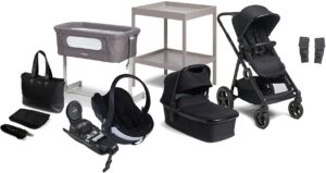 Startpakke Beemoo Pro Multi inkl. Barnevognsdel, Autostol Baby, Base, Bedside Crib & Puslebord, Barnevogn