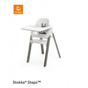 Stokke Steps højstol hvid/grå inkl babysæt og bakke