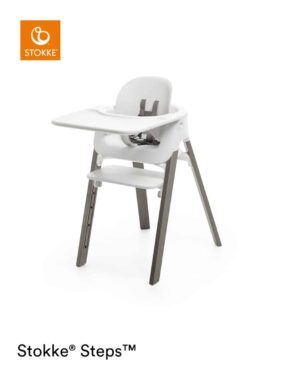 Stokke Steps stol inkl. Babyset og Bakke - Hvid/Hazy Grey