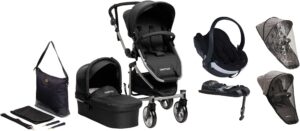 Beemoo Flexi Travel 3 Duovogn inkl. BeSafe Autostol Baby, Regnslag, Insektnet & Pusletaske, Black Melange, Barnevogn