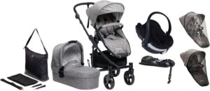 Beemoo Flexi Travel 3 Duovogn inkl. BeSafe Autostol Baby, Regnslag, Insektnet & Pusletaske, Grey Melange, Barnevogn