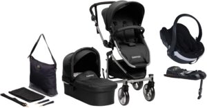 Beemoo Flexi Travel 3 Duovogn inkl. BeSafe Autostol Baby & Pusletaske, Black Melange, Barnevogn