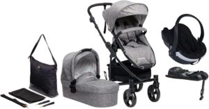 Beemoo Flexi Travel 3 Duovogn inkl. BeSafe Autostol Baby & Pusletaske, Grey Melange, Barnevogn