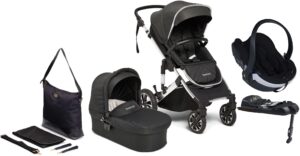 Beemoo Maxi 4 Duovogn inkl. BeSafe Autostol Baby & Pusletaske, Black/Silver, Barnevogn