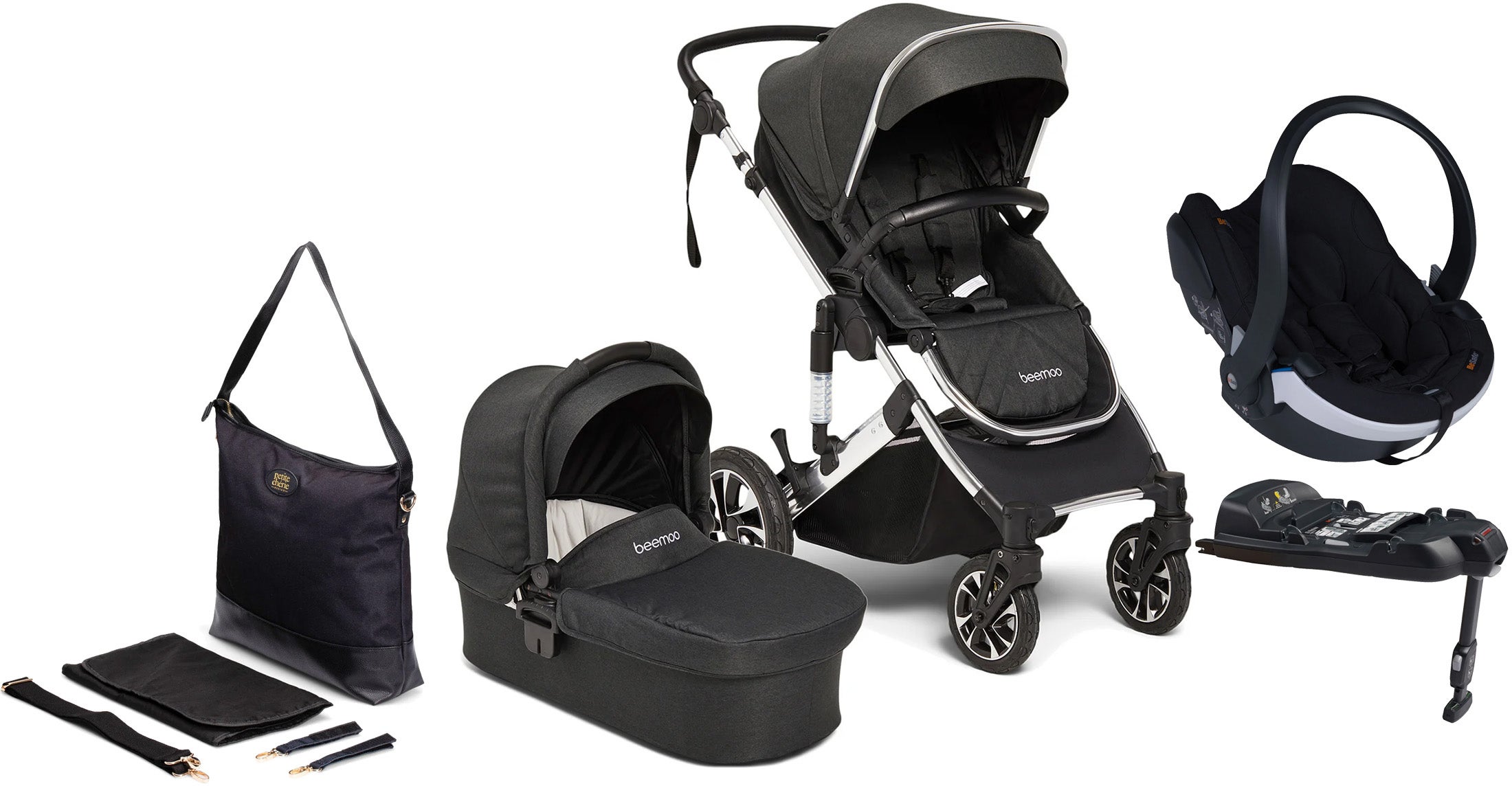 Beemoo Maxi 4 Duovogn inkl. BeSafe Autostol Baby & Pusletaske, Black/Silver, Barnevogn Beemoo Maxi 4 Duovogn inkl. BeSafe Autostol Baby & Pusletaske, Black/Silver, Barnevogn