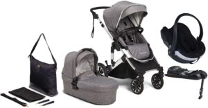 Beemoo Maxi 4 Duovogn inkl. BeSafe Autostol Baby & Pusletaske, Grey/Silver, Barnevogn