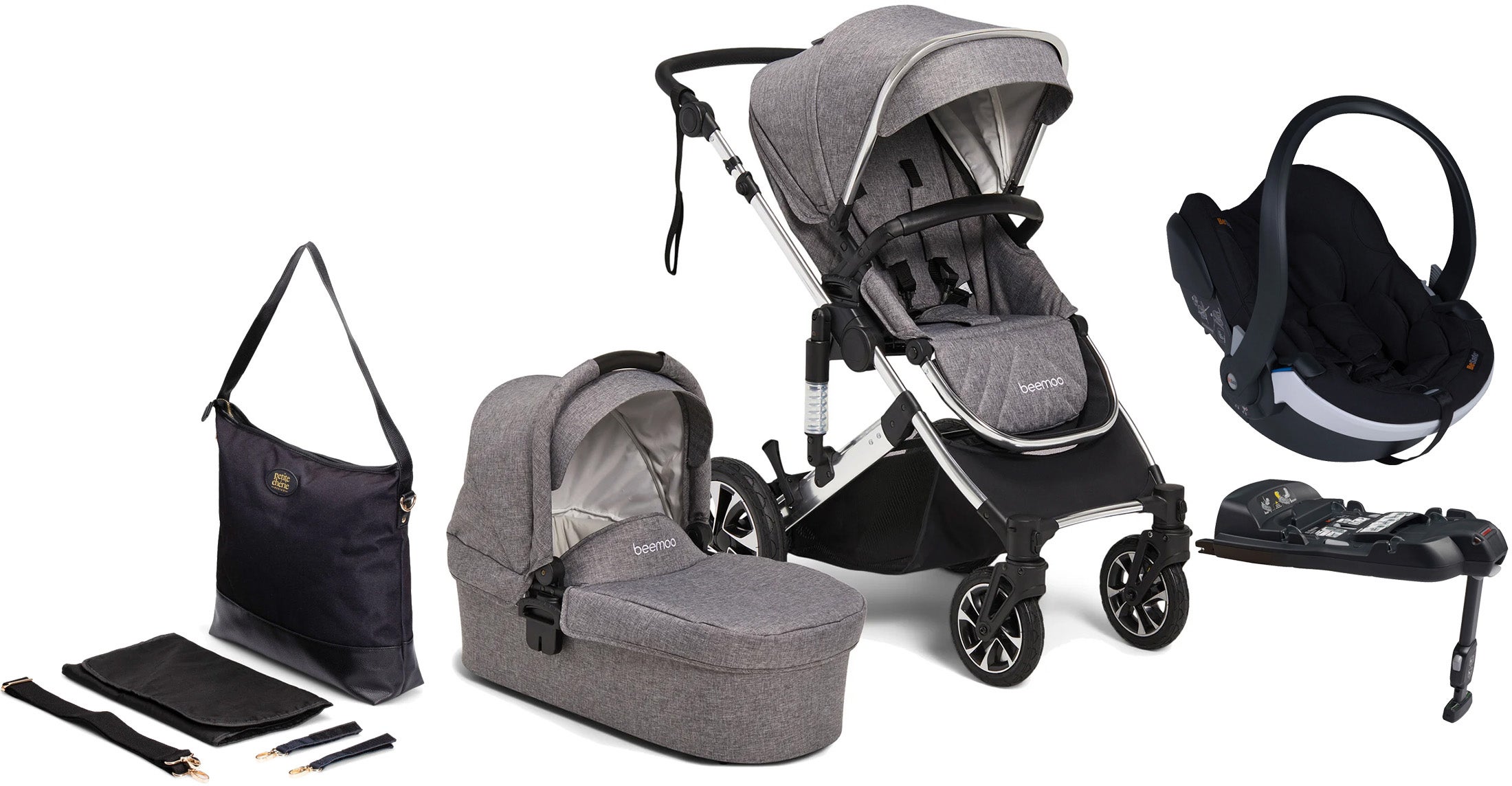 Beemoo Maxi 4 Duovogn inkl. BeSafe Autostol Baby & Pusletaske, Grey/Silver, Barnevogn Beemoo Maxi 4 Duovogn inkl. BeSafe Autostol Baby & Pusletaske, Grey/Silver, Barnevogn