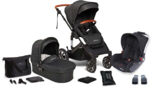 Beemoo Maxi 4 Duovogn med Tilbehørspakke, Black/Black, Barnevogn
