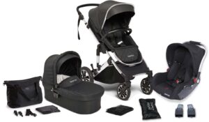 Beemoo Maxi 4 Duovogn med Tilbehørspakke, Black/Silver, Barnevogn