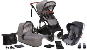 Beemoo Maxi 4 Duovogn med Tilbehørspakke, Grey/Black, Barnevogn
