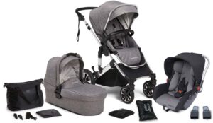 Beemoo Maxi 4 Duovogn med Tilbehørspakke, Grey/Silver, Barnevogn