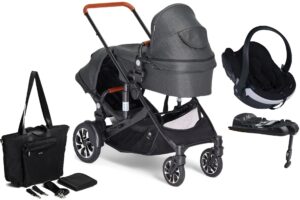 Beemoo Maxi 4 Twin Søskendevogn inkl. BeSafe Autostol Baby & Pusletaske, Black/Black
