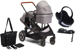 Beemoo Maxi 4 Twin Søskendevogn inkl. BeSafe Autostol Baby & Pusletaske, Grey/Black
