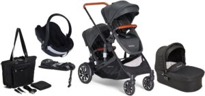 Beemoo Maxi 4 Twin Tvillingevogn inkl. BeSafe Autostol Baby & Pusletaske, Black/Black, Barnevogn