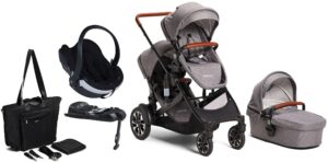 Beemoo Maxi 4 Twin Tvillingevogn inkl. BeSafe Autostol Baby & Pusletaske, Grey/Black, Barnevogn