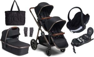 Beemoo Pro Multi Søskendevogn inkl. BeSafe Autostol Baby, Night Black/Anodized