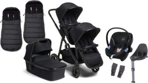 Beemoo Pro Multi Søskendevogn inkl. Cybex Aton M Autostol Baby m. Base & Køreposer, Black/Black