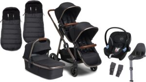 Beemoo Pro Multi Søskendevogn inkl. Cybex Aton M Autostol Baby m. Base & Køreposer, Night Black/Adonized
