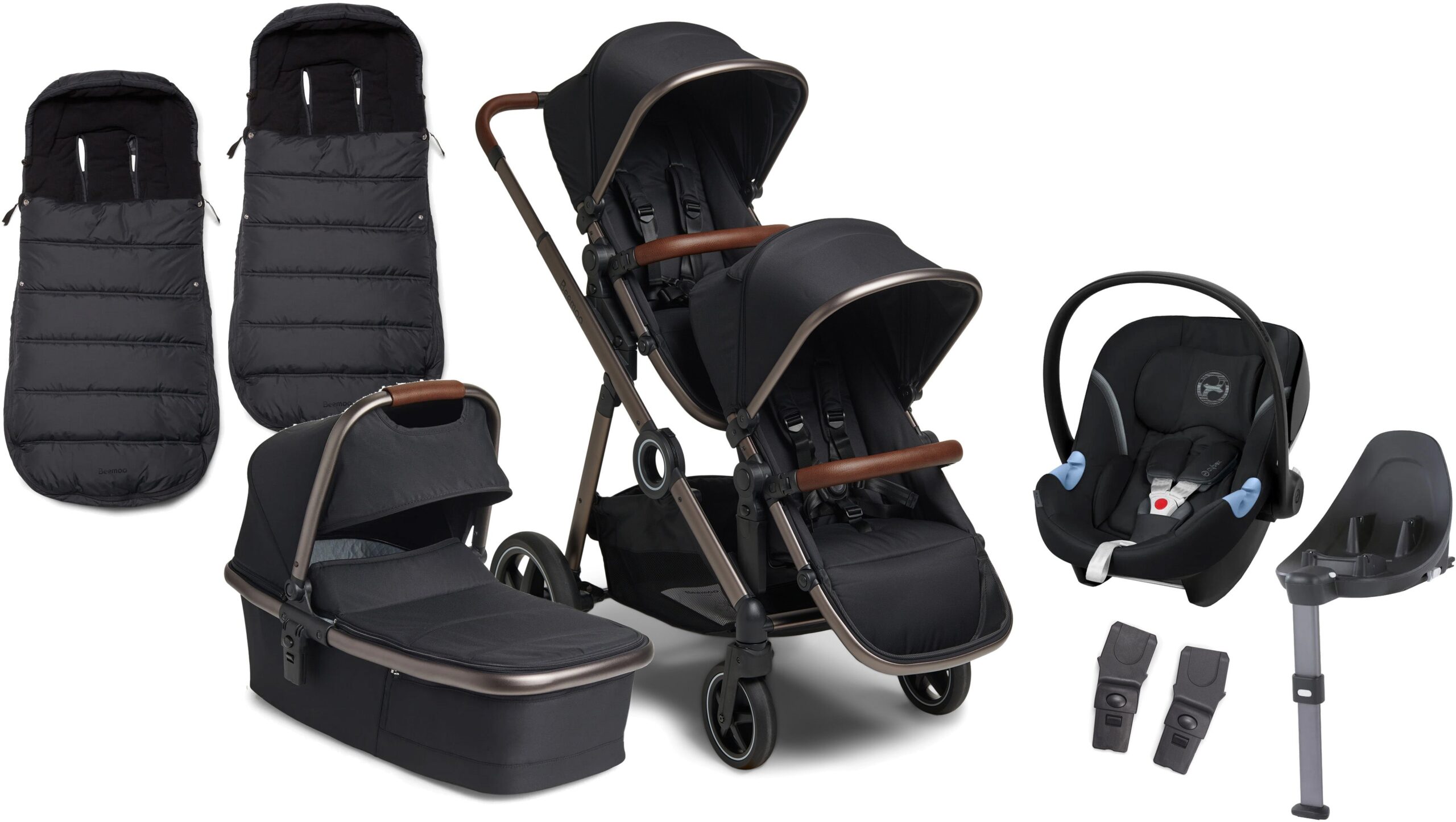 Beemoo Pro Multi Søskendevogn inkl. Cybex Aton M Autostol Baby m. Base & Køreposer, Night Black/Adonized Beemoo Pro Multi Søskendevogn inkl. Cybex Aton M Autostol Baby m. Base & Køreposer, Night Black/Adonized